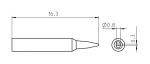 Preview: The image displays a technical drawing of an object. It has a length of 16.3 mm, a pointed shape, and a hole with a diameter of 0.8 mm. The height of the hole is 0.3 mm.