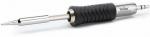 Preview: The image shows a soldering iron. It has a long, slim handle with non-slip rubber grooves and a metallic tip used for soldering. The handle is gray and black.