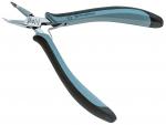 Preview: Das Bild zeigt eine spezielle Zange mit schmalen, spitzen Backen und ergonomischen, blau-schwarzen Griffen. Sie ist ideal für präzise Arbeiten, wie z.B. Schneiden oder Greifen.