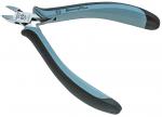 Preview: Das Bild zeigt eine Zange mit ergonomischen, blau-schwarzen Griffen. Die Schneide ist gerade und glänzend, optimal zum Schneiden von Drähten oder feinen Materialien.
