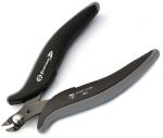 Preview: The image shows a pair of pliers with long, curved handles. The handles are black and gray, while the cutting edge at the end is pointed and metallic. The pliers appear ergonomic.