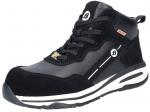 Preview: Der Schuh ist ein schwarzer Sneaker mit einem hohen Schaft. Er hat eine Kombination aus Leder und Wildleder, Schnürsenkel und markanten weißen Akzenten sowie einer flexiblen, dicken Sohle.