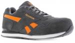 Preview: Der Schuh ist ein grauer Sneaker mit orangen Akzenten. Er hat eine strukturierte Oberfläche, eine klassische Schnürung und eine weiße Sohle. Das Logo ?Reebok? ist auf die Seite gedruckt.