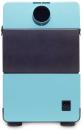 Preview: The image displays a device in bright blue with a black front. At the top, there is a circular opening. A connector is visible on the bottom right. The design is modern and compact.