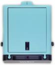 Preview: The image shows a rectangular, turquoise box with a flap on top and a black lower area. Inside, there is a small lamp switch.