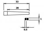 Preview: The image displays technical drawings with dimensions. At the top, there is a conical body with a length of 32 and 28 units. Below, two small circles and additional measurements are visible.