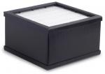 Preview: The image shows a rectangular black box with a grid-like white lid. The box has smooth sides and appears sturdy.