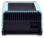Preview: The image displays a compact device with a turquoise top and a black bottom. It features a continuously ridged back and a connector on the right side.