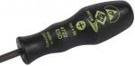 Preview: The image shows a Phillips screwdriver with a black handle. On the handle, there are green inscriptions indicating the model and origin.