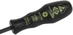 Preview: The image shows a screwdriver with a black, non-slip handle. The handle has green lettering and an ergonomic shape. The blade is long and thin.