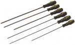 Preview: The image shows six screwdrivers with black handles. The surface of the handles has a yellow marking. The screwdrivers are arranged in various lengths.