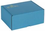 Preview: The box is rectangular, made of sturdy cardboard, and is light blue in color. It features a tuck flap for opening and is printed with a yellow symbol and additional information.