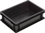 Preview: The image shows a rectangular, flat plastic box in black. It has rounded edges and is sturdy. The walls are smooth, with a clear interior for storing items.