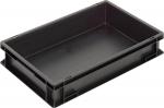 Preview: The image displays a rectangular, flat box made of black plastic. It features high, straight sides and a smooth interior, ideal for storing items.
