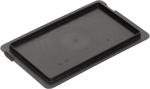 Preview: The image displays a rectangular, flat, black plastic tray. The edges are slightly raised, and there are no decorative elements. It appears functional and simple.