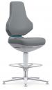 Preview: The chair has a tall, gray backrest and a comfortable seat. It stands on a sturdy, silver base with a round foot ring. The seat height is adjustable.
