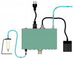 Preview: The image shows a mechanical device with a green casing, multiple tubes, a power plug, and a container for liquid. Various connectors are visible.