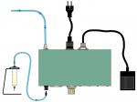 Preview: The image displays a device with a rectangular casing. It has several connections: a power plug on top, hoses, and a container on the left side that holds a liquid.