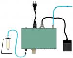 Preview: The image shows a technical device with a large, green casing. It has several connection points, a power plug on top, and is connected by tubes to a syringe on the left and another component on the right.