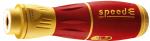 Preview: It is a red flashlight with golden accents. It has an ergonomic shape, a non-slip surface, and bears the inscription 