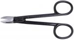 Preview: This is a black pair of scissors with oval handles and sharp blades, which are slightly curved at one end. The blades are designed for precise cuts.