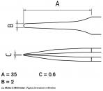 Preview: The image displays technical drawings with three dimensions: A (35 mm), B (2 mm), and C (0.6 mm). Two profiles are shown, each having specific shapes.