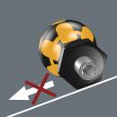 Preview: The image shows a black screw with a yellow, rounded top that has a pattern. Next to it is a red 