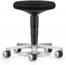 Preview: The stool has a round, black seat and a metal base. It stands on five casters, which provide it mobility. The stand is height adjustable.