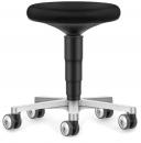 Preview: The image shows a black stool with a round, cushioned seat. The stool has an adjustable black column and a silver base with five casters.