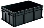 Preview: Das Bild zeigt eine rechteckige, schwarze Kunststoffbox ohne Deckel. Sie hat Griffe an den kurzen Seiten und ist stabil gebaut, ideal für die Lagerung von Gegenständen.