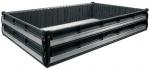 Preview: The image shows a rectangular, black plastic box with vertical grooves on the walls. It has an open bottom and is sturdy, ideal for transporting or storing items.
