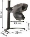 Preview: The image shows a device with a large, oval opening at the front, mounted on a sturdy, black base. It has dimensions in millimeters: 533 height, 500 width, 297 depth, and 240 depth.
