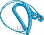 Preview: The image shows a spiral-shaped, blue cable with two round, metallic connectors at the ends. The cable is tightly coiled and flexible.