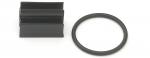 Preview: The image shows two black objects: A square part with several vertical grooves on the left, and a round O-ring on the right. Both are dark and made of rubber or a similar material.