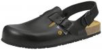Preview: The shoe is a black clog with an open heel and an adjustable strap. The sole is made of rubber, and the inner part is made from a light material that provides comfort.