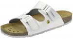 Preview: The shoe is a white sandal with wide straps and two practical Velcro fastenings. The sole is made of brown leather and features an ergonomic design for comfort.