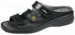 Preview: The image shows a black leather sandal with three adjustable straps and a slightly elevated, comfortable sole edge. The inside is softly padded.