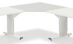 Preview: The image shows a white, angular desk with two removable mounting plates. It has sturdy legs and is designed in a modern style. Ideal for offices.