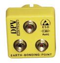 Preview: Das Bild zeigt einen gelben Kasten mit drei runden, silbernen Anschlüssen. Auf der Vorderseite sind die Worte ?DPV ELEKTRONIK? und ?EARTH-BONDING-POINT? sowie Symbole für ESD und RoHS sichtbar.